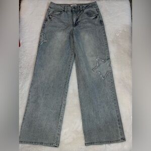 YMI Light Gray Star Patch Straight Leg Jeans
